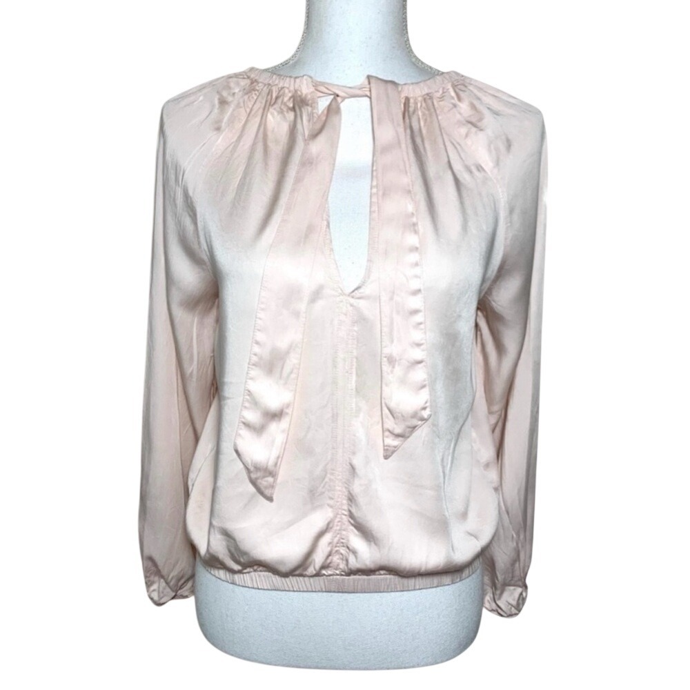 Cloth & Stone Soft Pink Pleated Blouse Relaxed Fit Tie Front Women Small